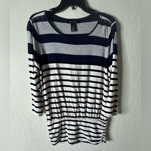 White House Black Market Striped Ruched Tunic Top – Size M